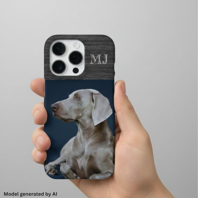 Modern Monogram 1 Photo Brushed Metal Grey iPhone Case (Creator Uploaded)