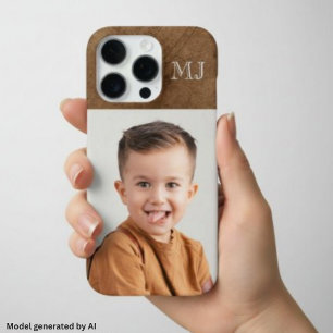 Modern Monogram 1 Photo Distressed Brown iPhone 16 Pro Case