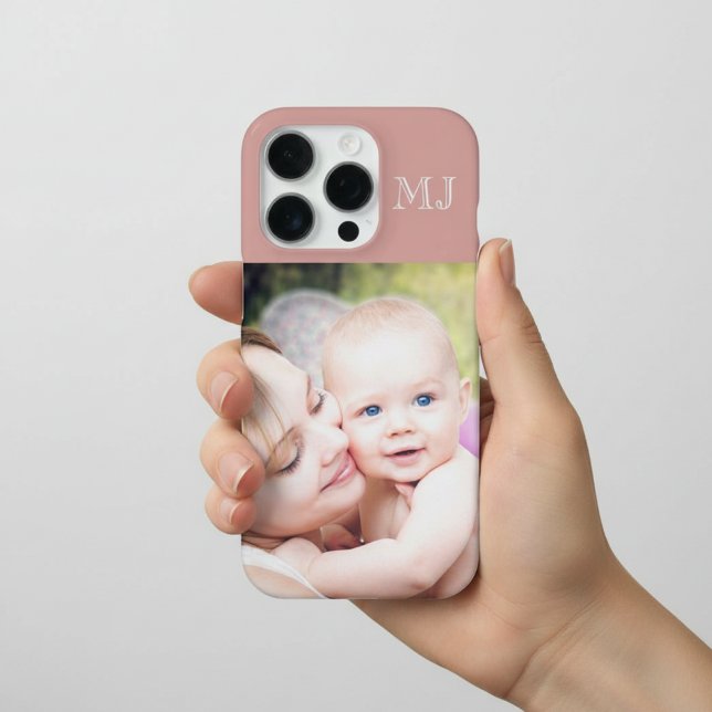 Modern Monogram 1 Photo Dusty Rose iPhone Case (Creator Uploaded)