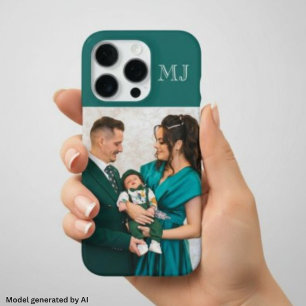Modern Monogram 1 Photo Teal Green iPhone 16 Pro Case