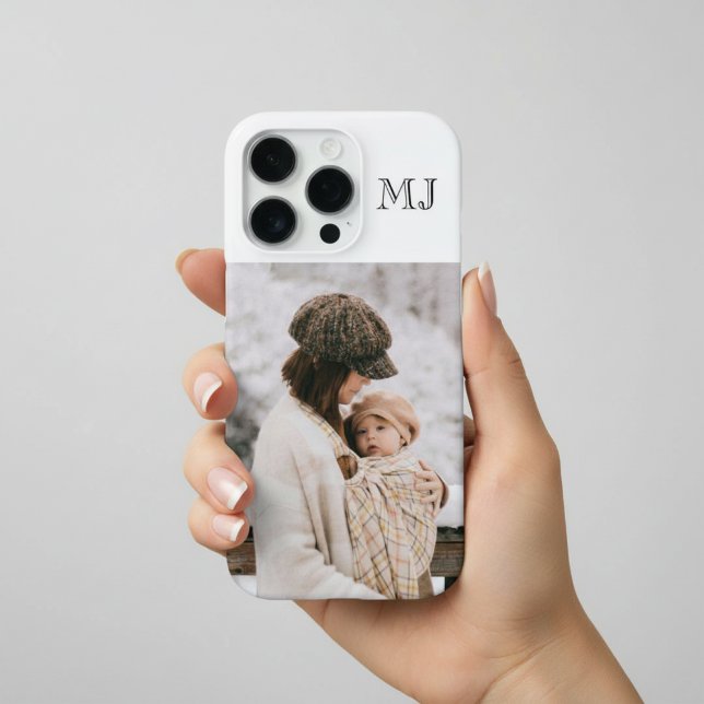 Modern Monogram 1 Photo White iPhone Case (Creator Uploaded)