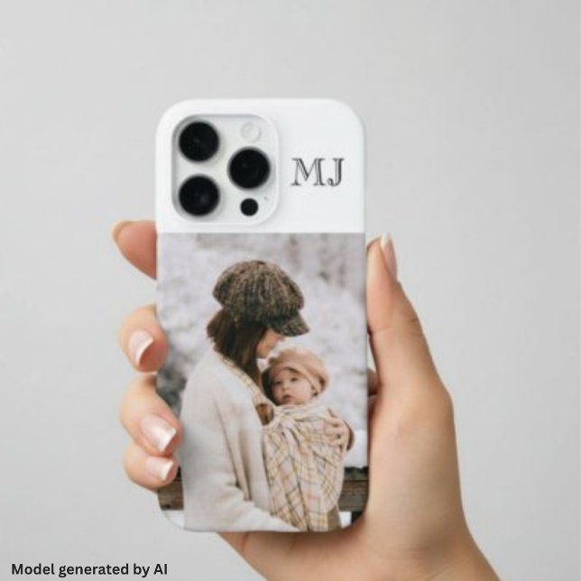 Modern Monogram 1 Photo White iPhone Case (Creator Uploaded)