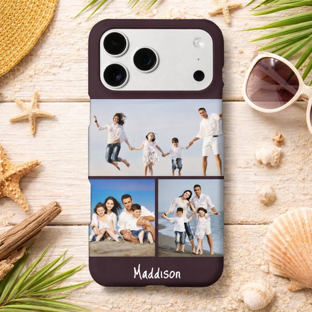 Modern Monogram 3 Photo Collage Plum Purple (Créateur téléchargé)