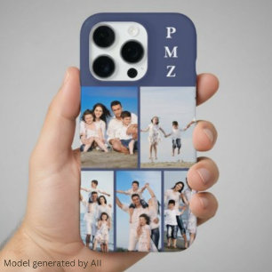 Modern Monogram 5 Photo Collage Dusk Blue iPhone 16 Pro Case