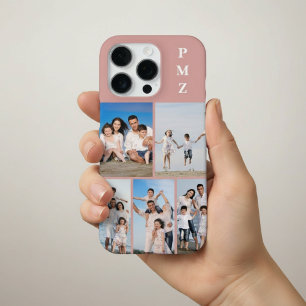 Modern Monogram 5 Photo Collage Dusty Rose iPhone 16 Pro Case