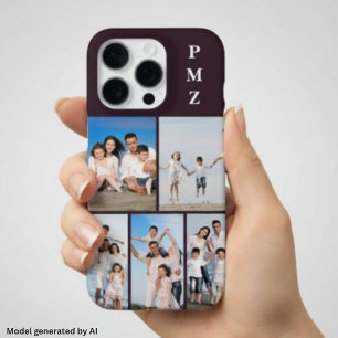 Modern Monogram 5 Photo Collage Plum Purple iPhone 16 Pro Case