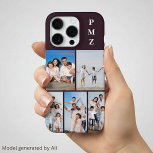 Modern Monogram 5 Photo Collage Plum Purple iPhone 16 Pro Case