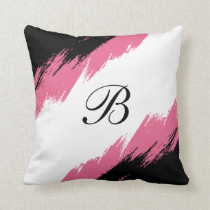 Modern Monogram Abstract Pink Black White Throw Pillow