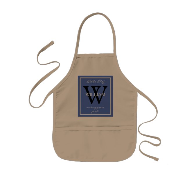 Modern Monogram And Chef's NAME making great food Kids Apron (Front)