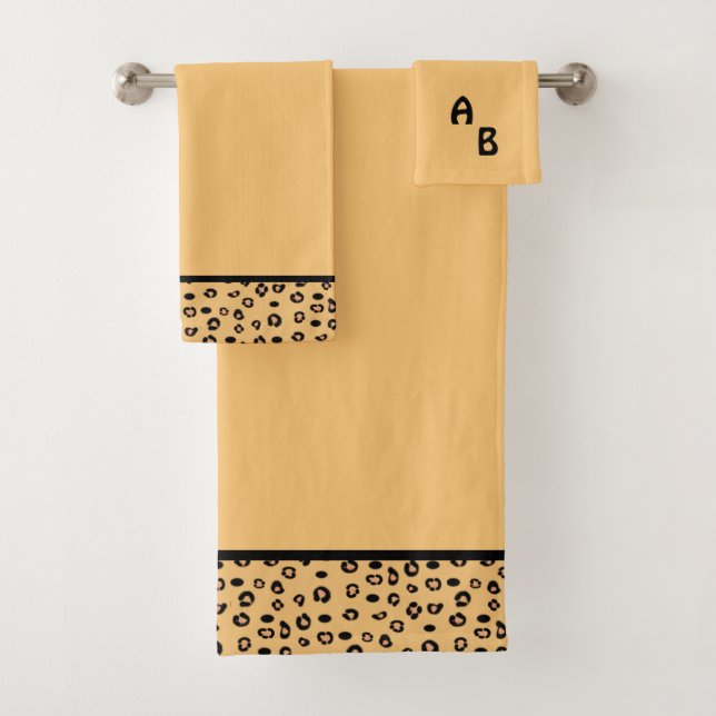 Modern Monogram and Leopard Pattern Bath Towel Set (Insitu)