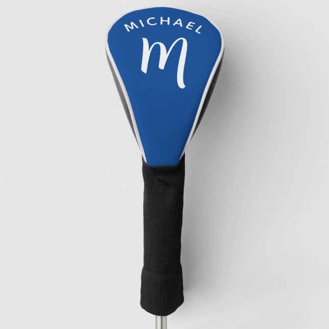 Modern Monogram and Name Custom Blue Golf Head Cover (Front)