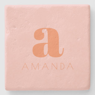 Modern Monogram and Name Pink and Orange Stone Coaster