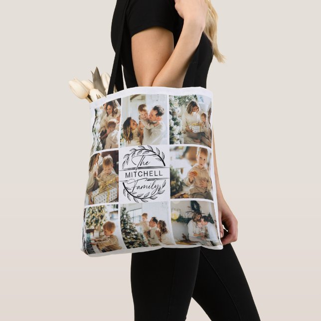 Modern Monogram and Photo Collage Personalized Tot Tote Bag (Close Up)