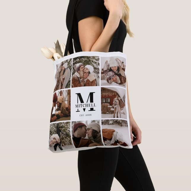 Modern Monogram and Photo Collage Personalized Tote Bag (Close Up)