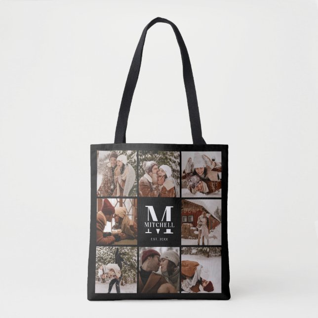 Modern Monogram and Photo Collage Personalized Tote Bag (Front)