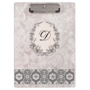 Modern Monogram Antique Pattern  Vintage Flowers Clipboard