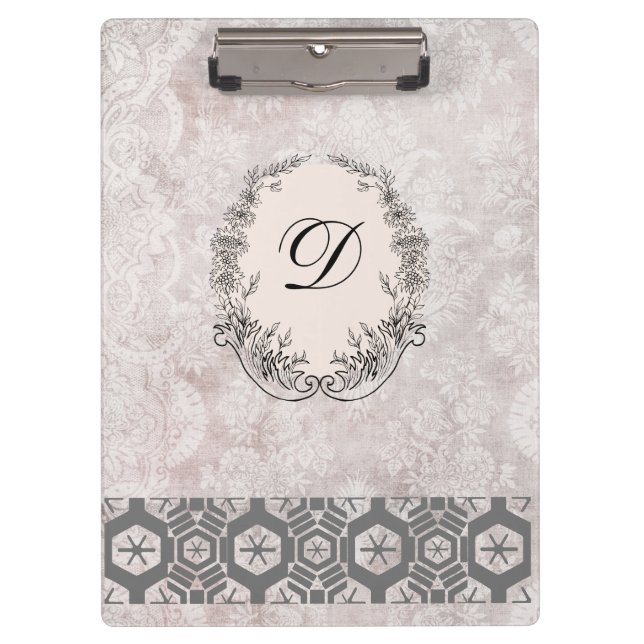Modern Monogram Antique Pattern  Vintage Flowers Clipboard (Front)