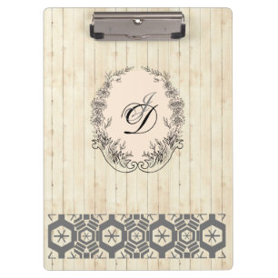 Modern Monogram Antique Pattern  Vintage Wood Clipboard