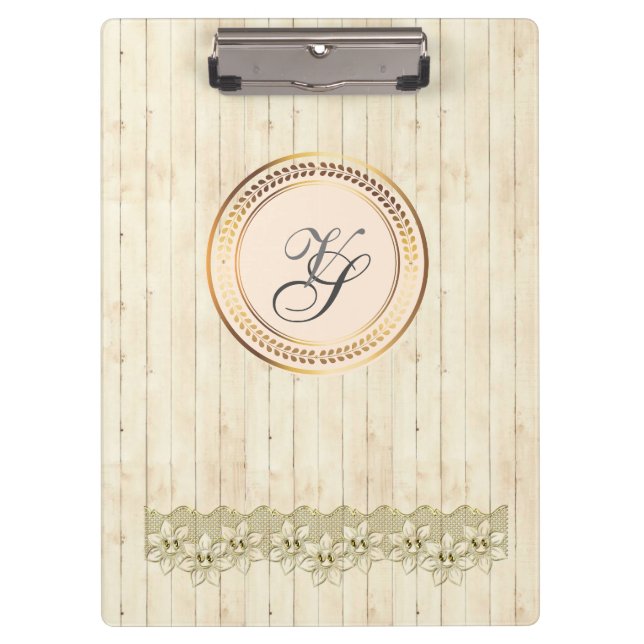 Modern Monogram Antique Pattern  Vintage Wood Clipboard (Front)