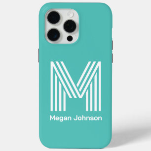 Modern Monogram Aqua iPhone 15 Pro Max Case