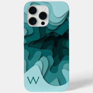 Modern Monogram Aqua Turquoise Abstract Painting iPhone 15 Pro Max Case