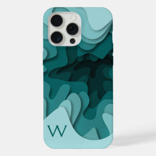Modern Monogram Aqua Turquoise Abstract Painting iPhone 15 Pro Max Case