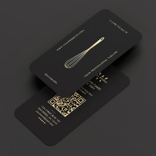 Modern Monogram Baker Caterer Black Gold Whisk Business Card