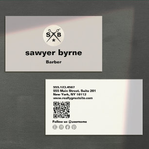 Modern Monogram Barber Scissors Gray Business Card