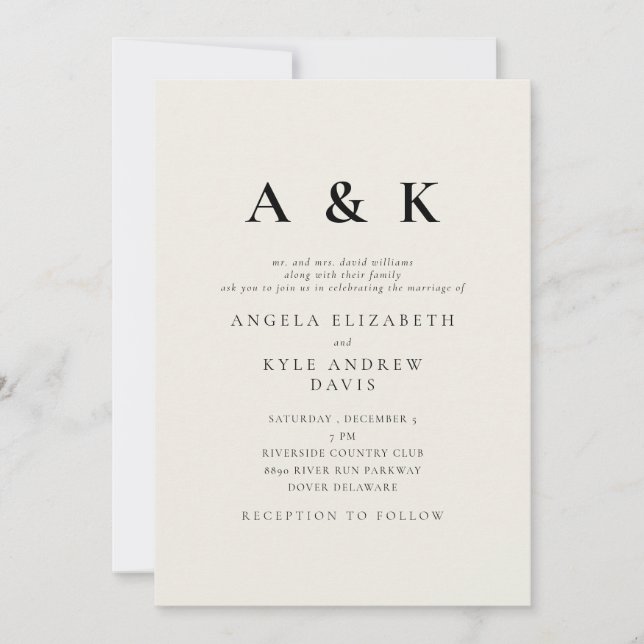 Modern Monogram Beige Wedding  Invitation (Front)