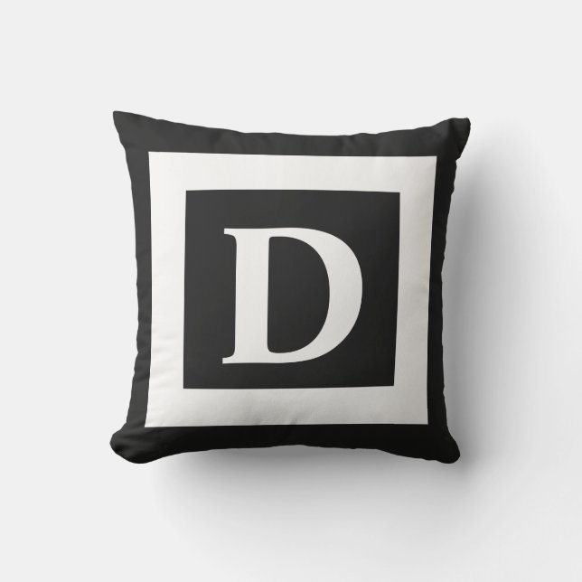Modern Monogram Black And White Bold Letter Outdoor Pillow (Front)