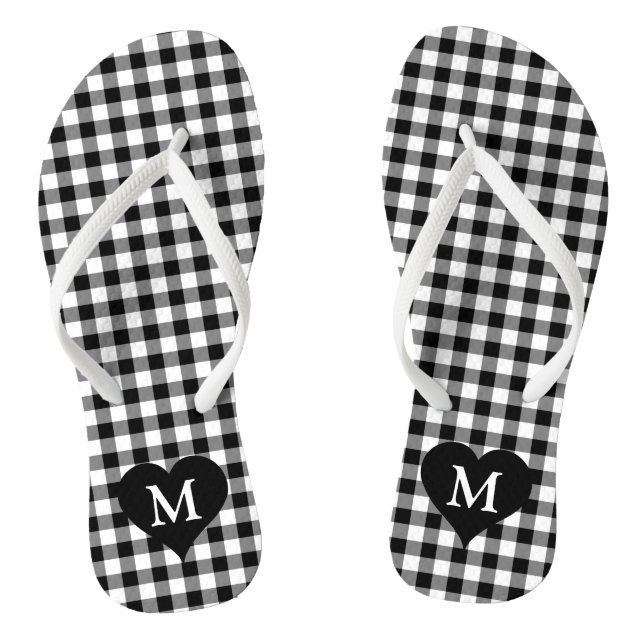 Modern Monogram Black And White Checks Flip Flops (Footbed)