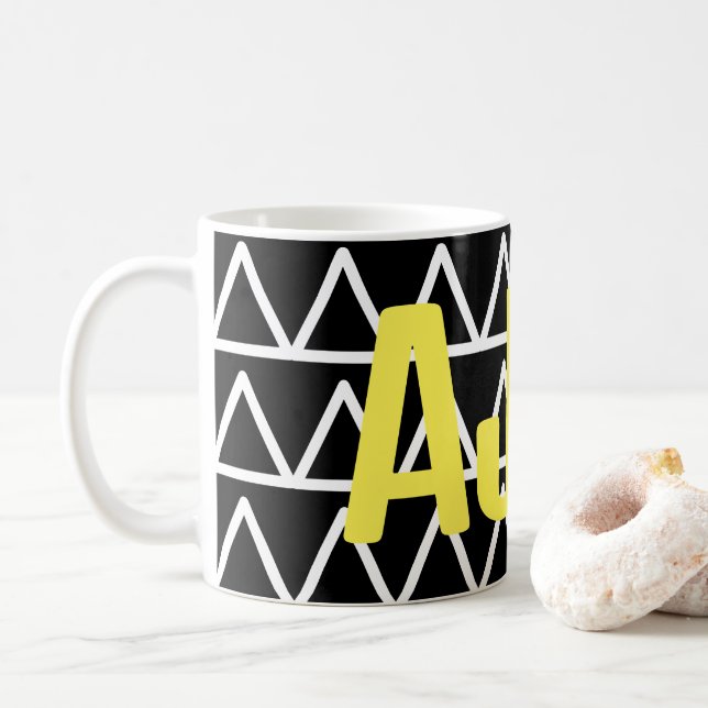 Modern Monogram Black and White Geometric Coffee Mug (With Donut)