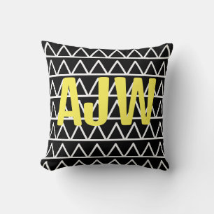 Modern Monogram Black and White Geometric Throw Pillow