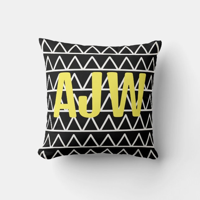Modern Monogram Black and White Geometric Throw Pillow (Front)
