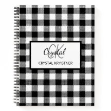 Modern Monogram Black and White Plaid 