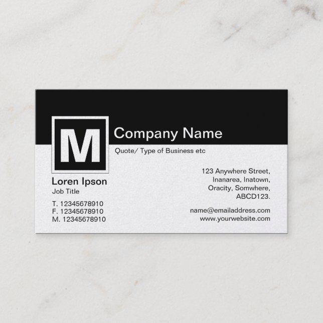 Modern Monogram - Black and White (Platinum) Business Card (Front)