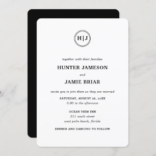 Modern Monogram Black and White Wedding Invitation