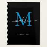 Modern Monogram Black Blue Girly Script Name 2021 Planner<br><div class="desc">Modern Monogram Black Ocean Bright Blue Girly Elegant Stylish Script Name 2021 Planner</div>