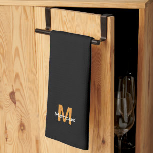 Modern Monogram Black Chic Kitchen Towel