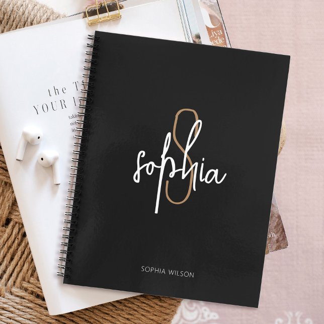 Modern Monogram Black Gold Business School Notebook (Creator Uploaded)
