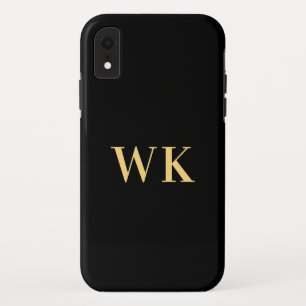 Modern Monogram Black Gold iPhone XR Case