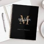 Modern Monogram Black Gold Elegant Script Name Planner<br><div class="desc">Modern Monogram Black Gold Elegant Script Name Planner. Easily personalize this modern elegant planner with your custom monogram and name.</div>