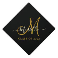 Modern  Monogram Black Gold Script Class Of 2022 G Graduation Cap Topper