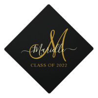 Modern  Monogram Black Gold Script Class Of 2022 G