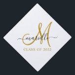 Modern  Monogram Black Gold Script Class Of 2022 Graduation Cap Topper<br><div class="desc">An elegant script type name and gold initial monogram overlay on white,  class of 2022 cap topper. Elegant and modern. Suitable for college and high school grads.</div>