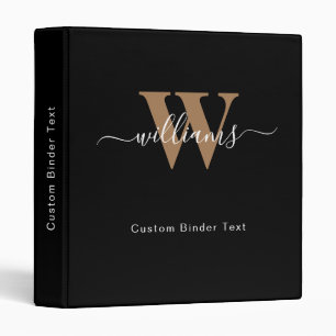 Modern Monogram Black Gold Script Initial Name Binder
