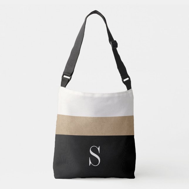 Modern Monogram Black Gold Stripe Crossbody Bag (Front)