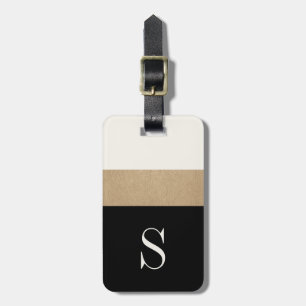 Modern Monogram Black Gold Stripe Luggage Tag