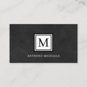 Modern Monogram Black Leather Look Business Card