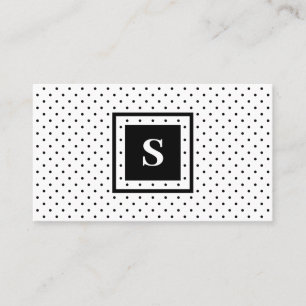 Modern Monogram Black on White Polka Dot Pattern Business Card